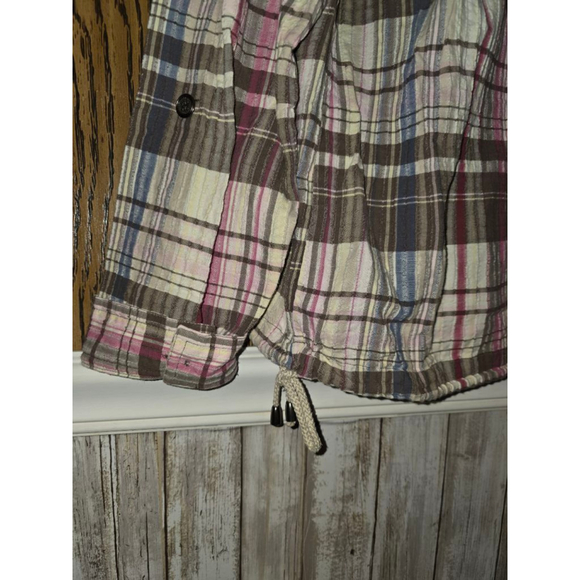 Women's Christopher & Banks Plaid Button Down Shirt L Brown Pink - Picture 5 of 5